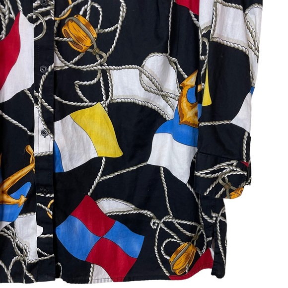 Vintage LRL Nautical Gaudy Busy Allover Button-down Blouse 3/4 Flowing Sleeve 1X - Picture 3 of 15